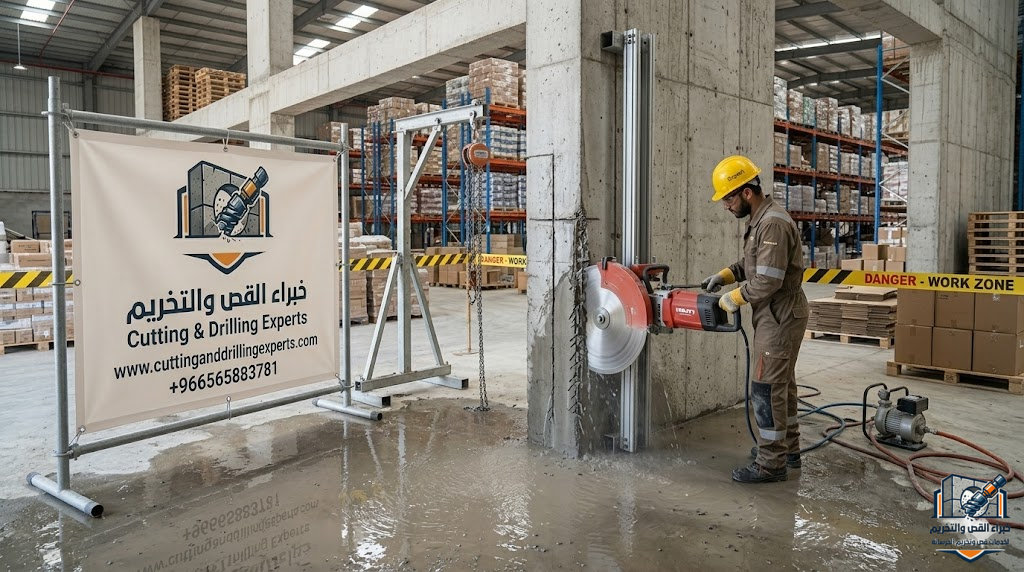 قص جدران خرسانية حي الياسمين بالرياض بدون تكسير باستخدام منشار قص الخرسانة الماسي لفتح وتعديل الجدران بدقة عالية